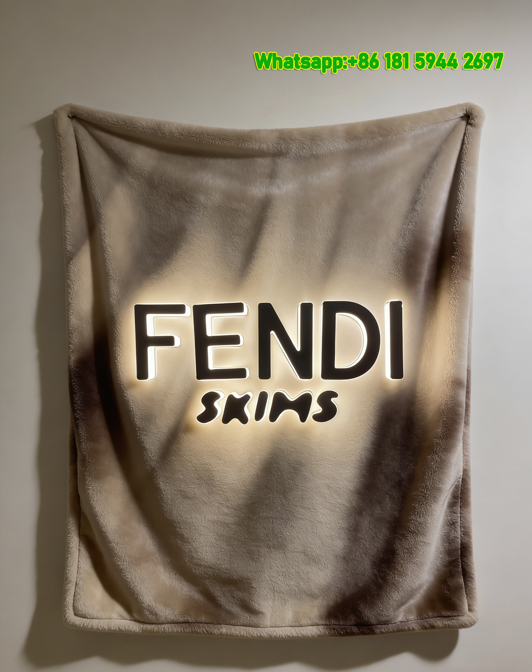 Fendi Beige Black SKIMS Co-Branded Flannel Throw Blanket IMG_9507